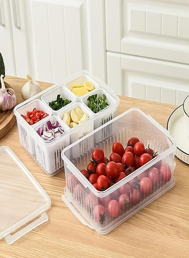 YEKDA Plastic Vegetable Storage Organizer Box Set for Fridge with Drain Cup Removable Fridge Storage Boxes for Chopped Vegetables Fruits freezer Safe Container with Lid 6 Compartment, Transparent - Image 2